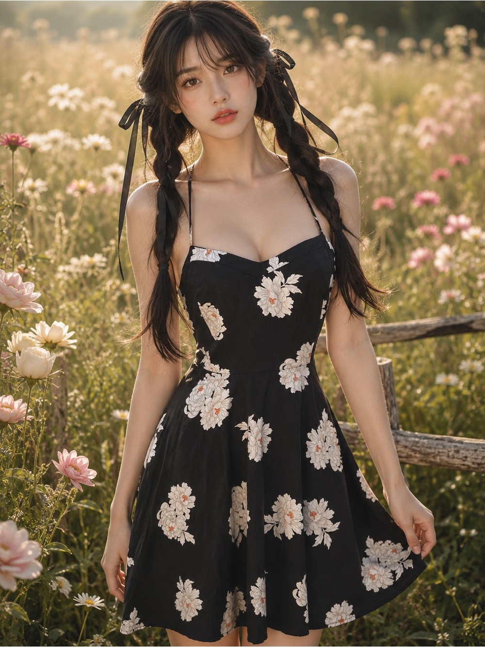 Midnight Petals in a Moonlit Garden blooming floral cottagecore romance dress